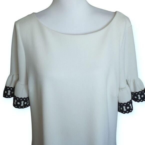 Elle Cream & Black Flutter Sleeve Shift Dress Sz.XL - Picture 2 of 7